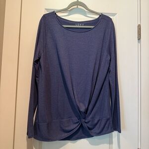 LOFT Women's Size Large Blue Twist Front Long Sleeve Tee